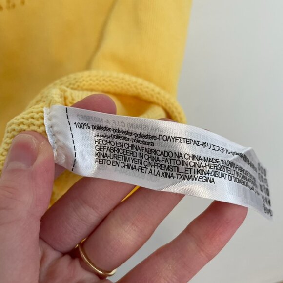 ZARA TRF Perforated Chenille Collared Polo Mini Dress Yellow Knit Cutout Bodycon - Picture 9 of 16